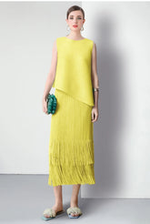 Luxury Plissé Pleated Tassel Skirt Set